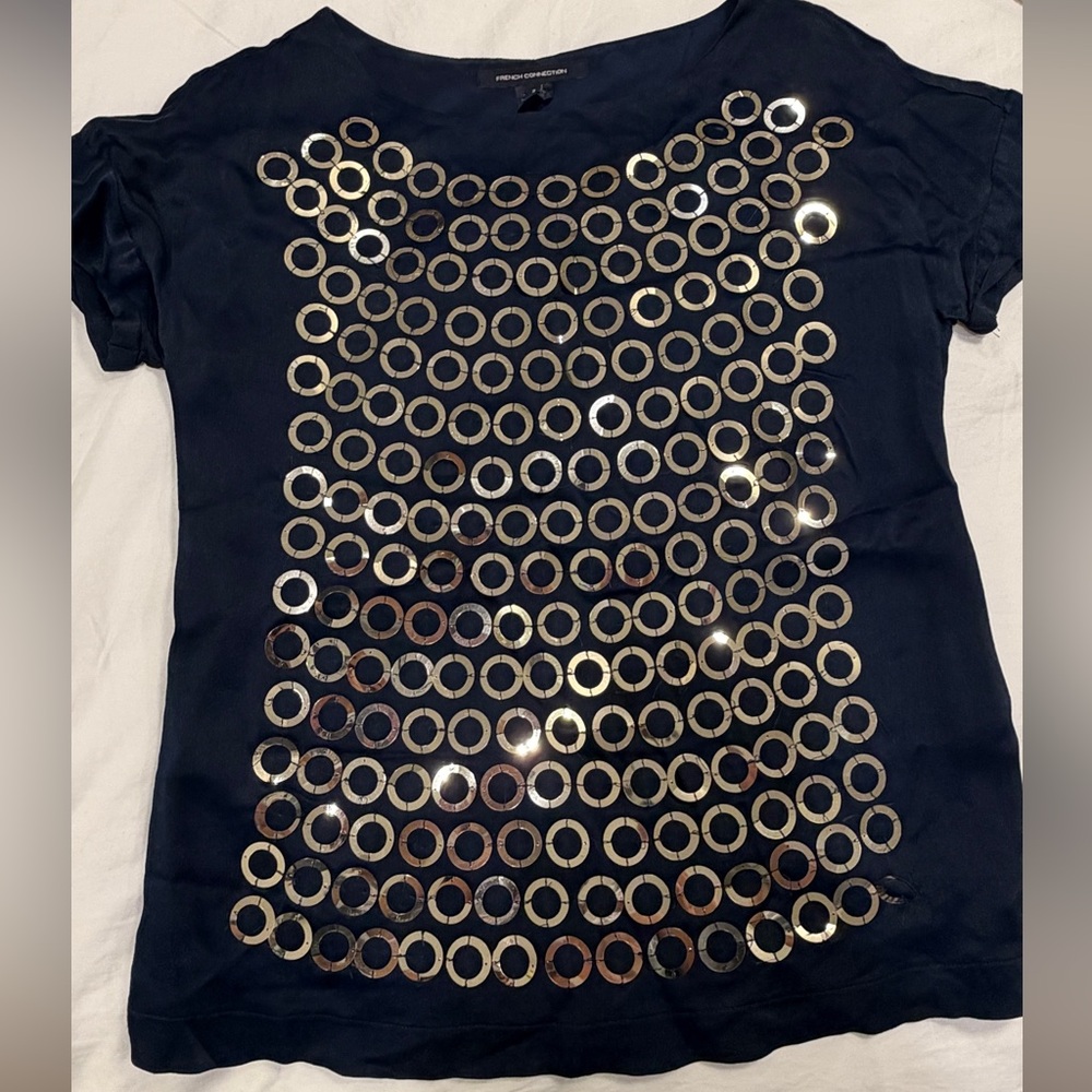 French Connection Dark Blue Sequin Circle Top